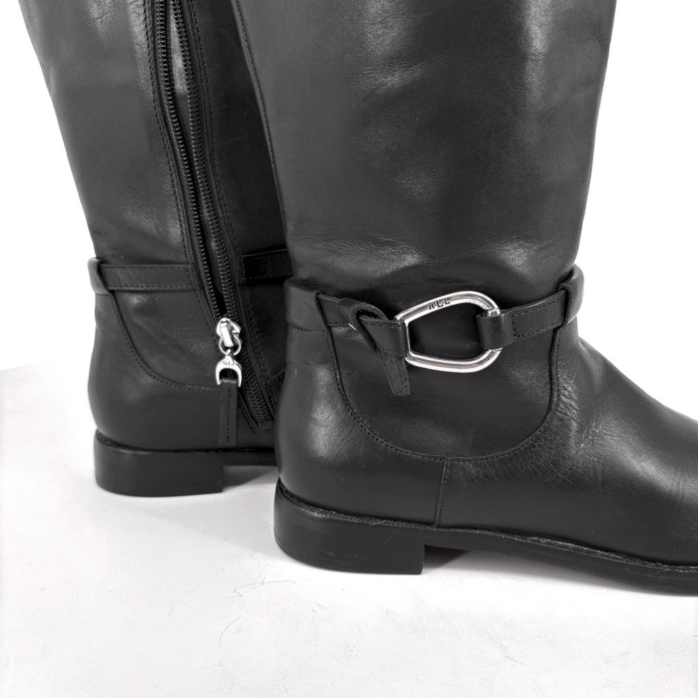 RALPH LAUREN Harlee Tall Black Leather Riding Boots Equestrian Knee High 6 - Picture 10 of 16
